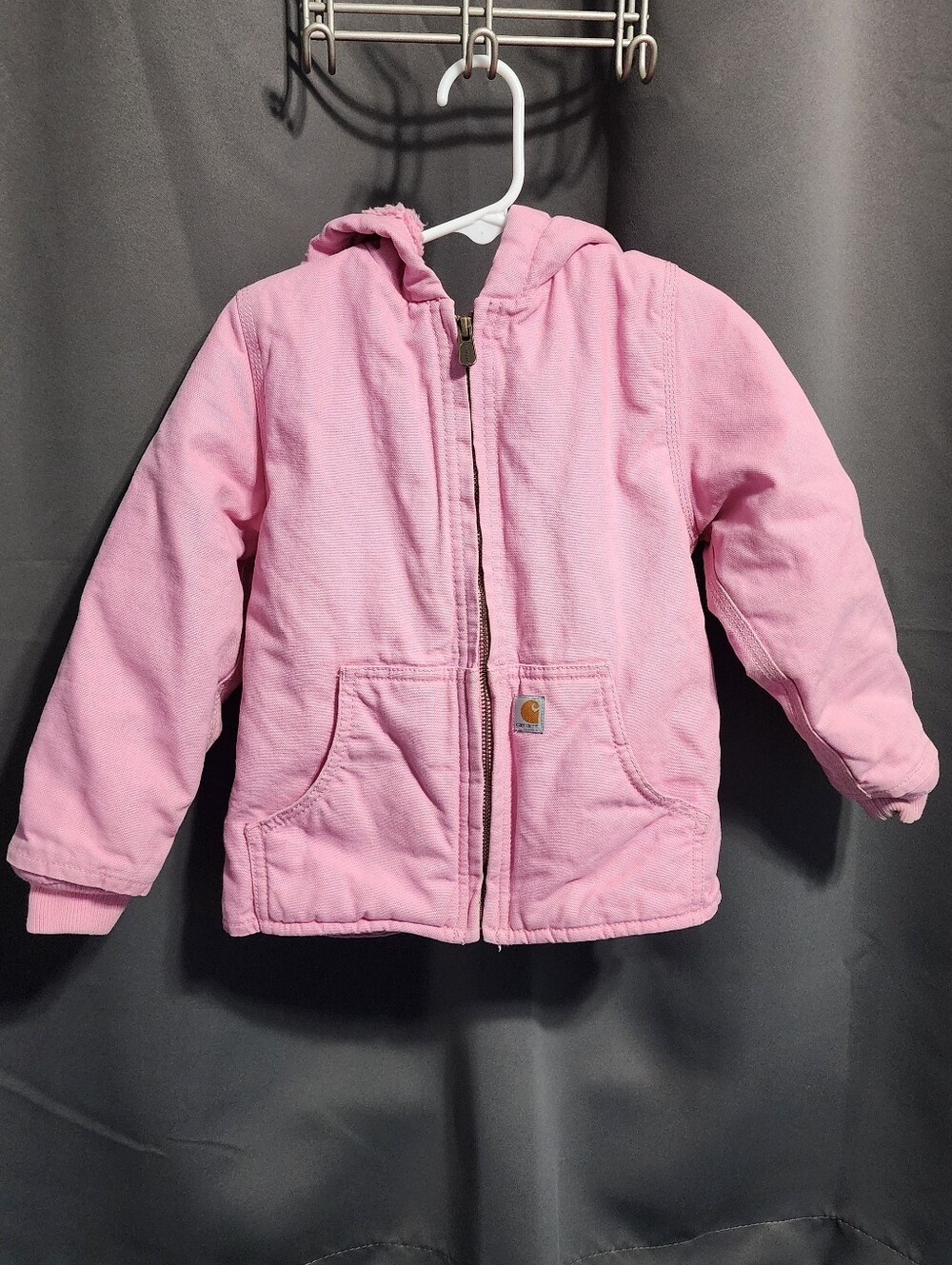 Carhartt Girls 4T Pink Canvas Hooded Active Jacket Sherpa Fleece Lined Coat